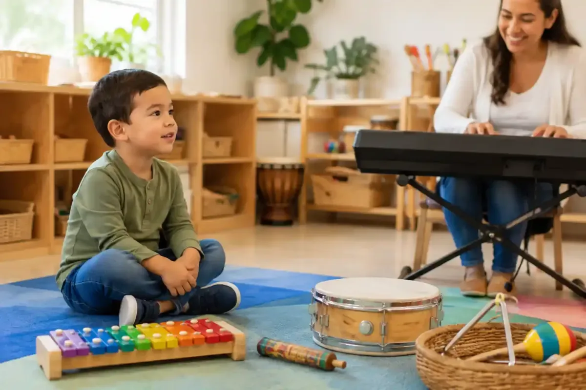 Preschool Child Listening to Music in a Classroom