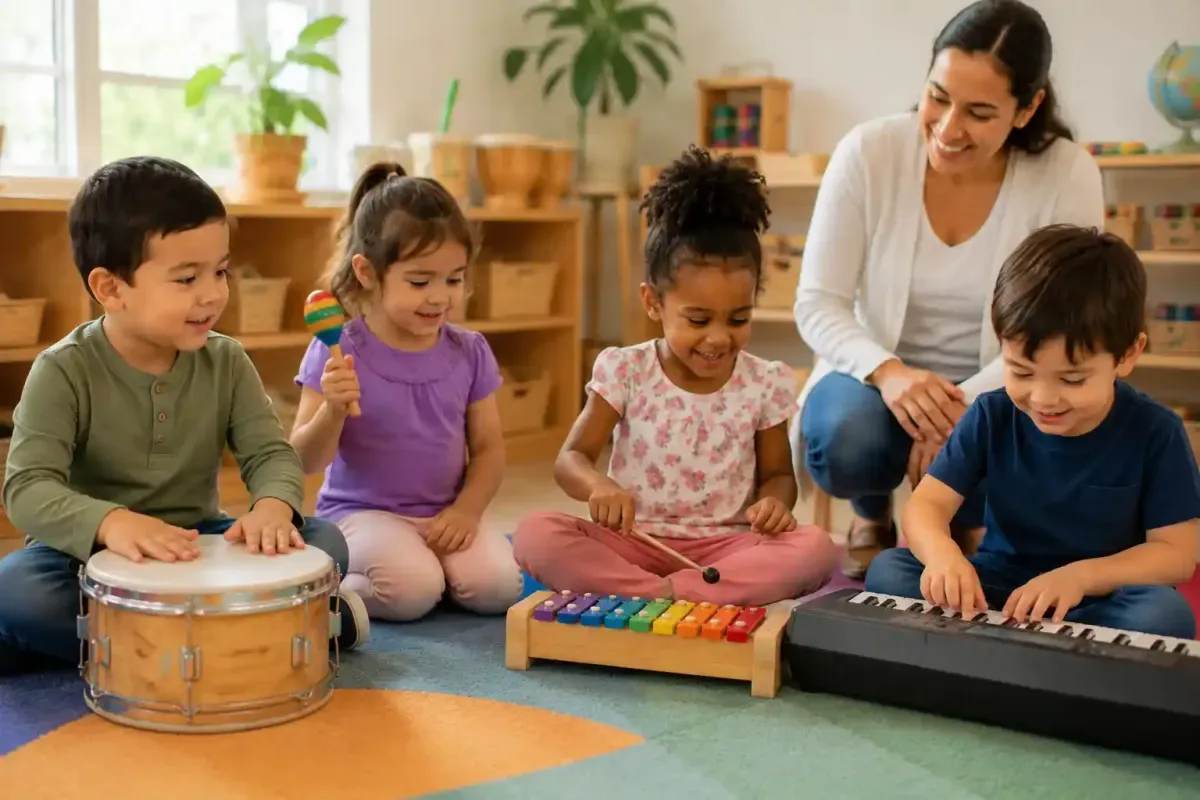 Preschool Children Exploring Musical Instruments