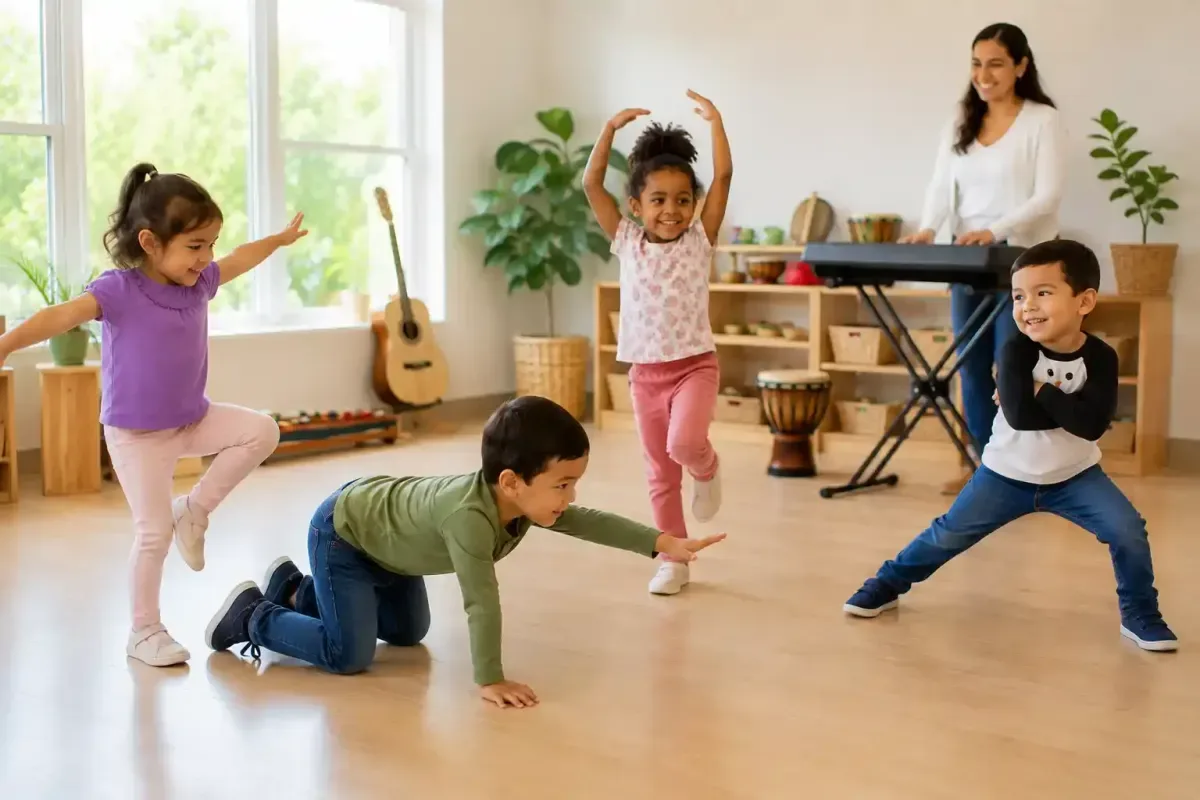 Preschool Children Playing a Music Freeze Game