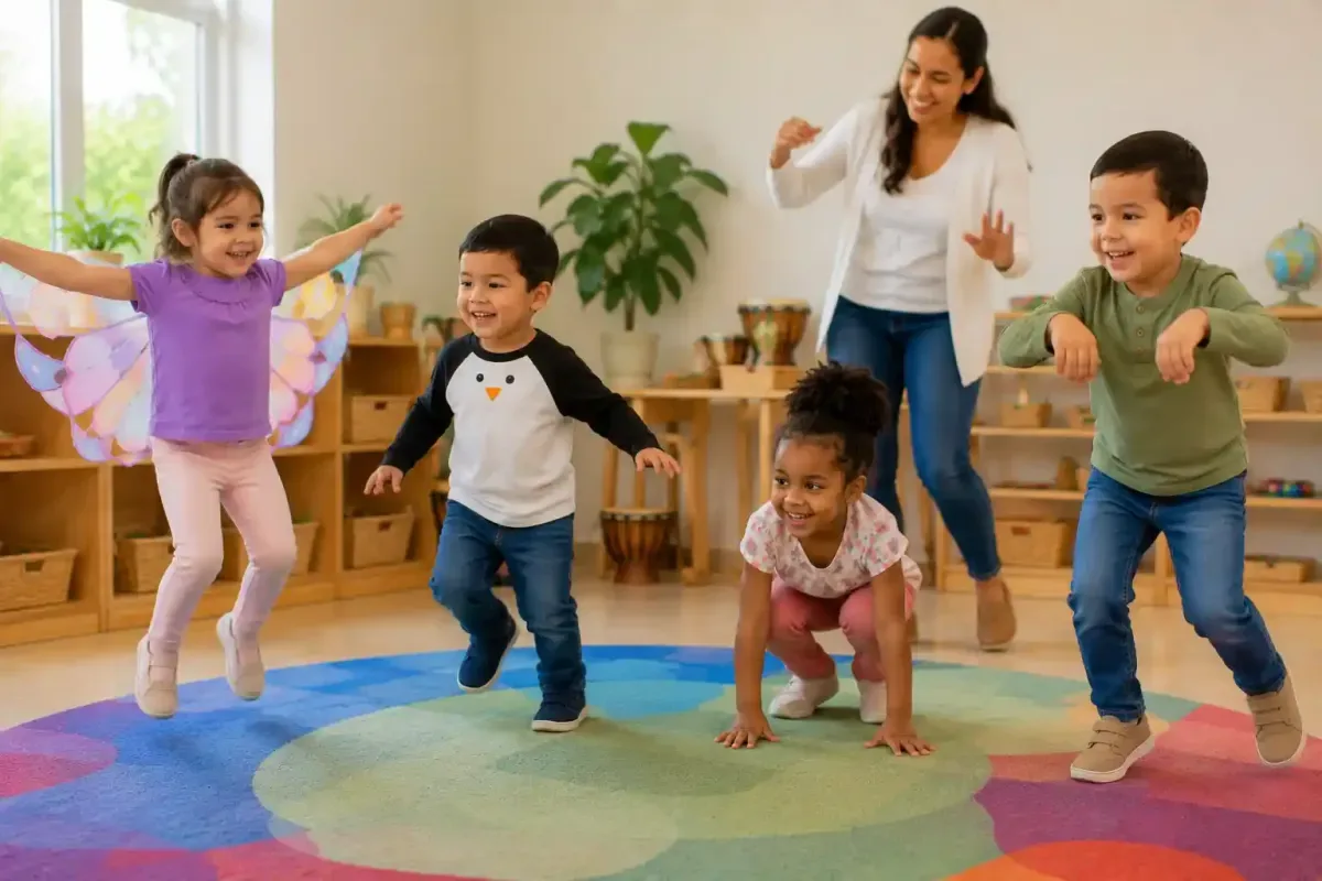 Preschool Children Pretending to Be Animals While Dancing