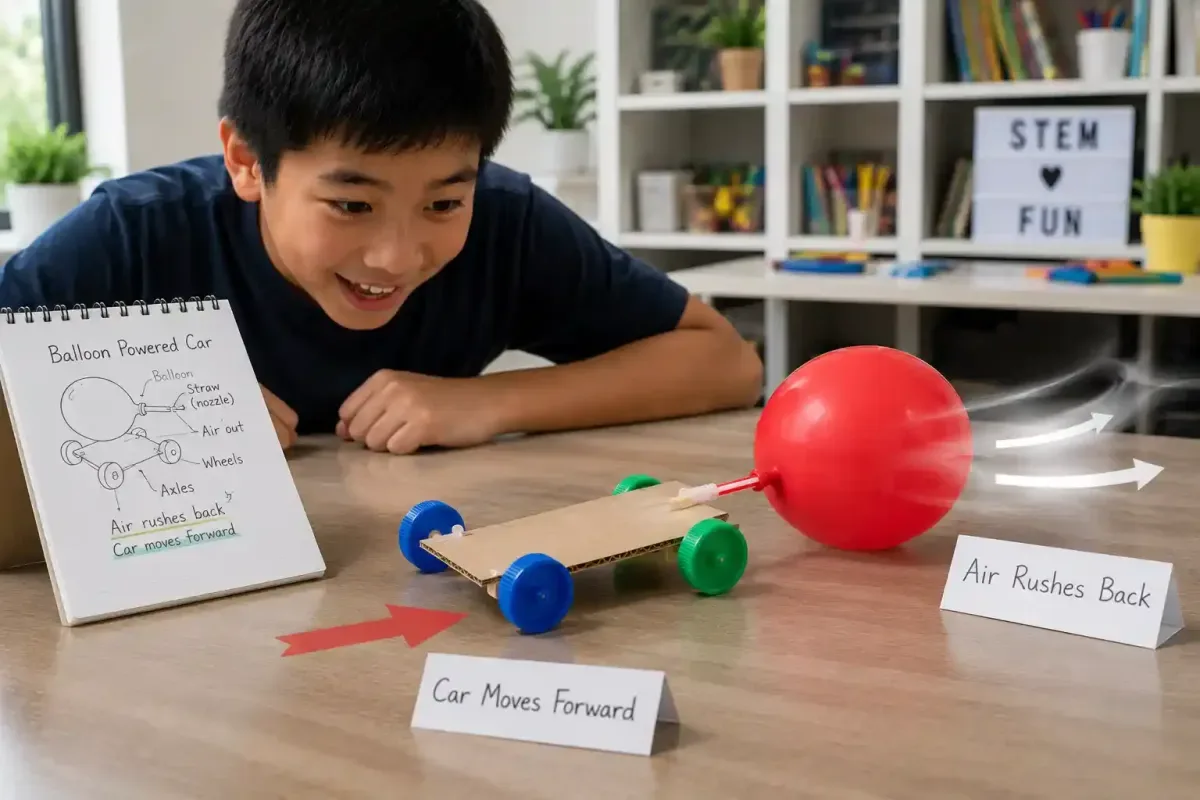Simple science demonstration of balloon car motion