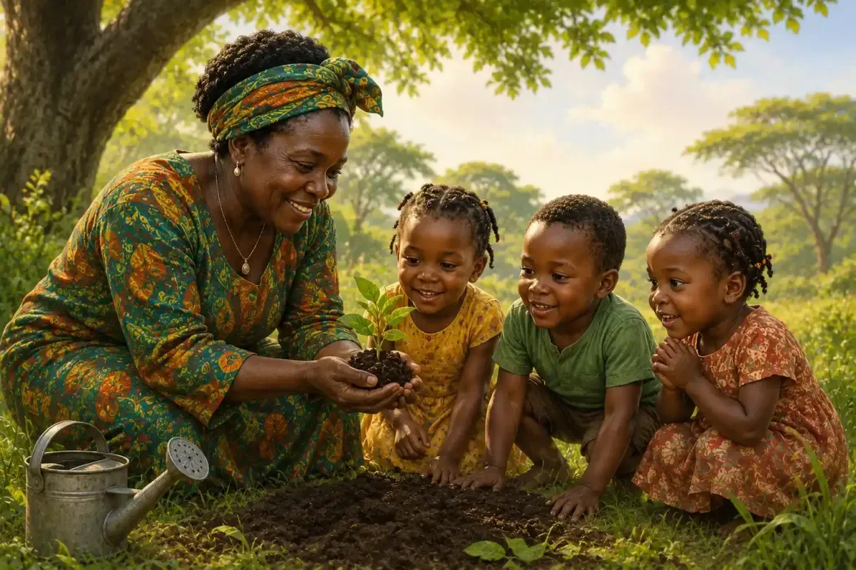 Wangari Maathai Holding a Tiny Tree Seedling
