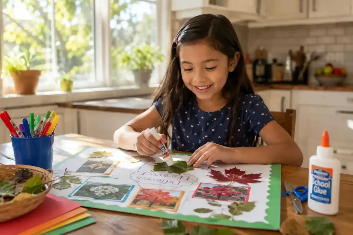 Young student smiling while finishing her science project
