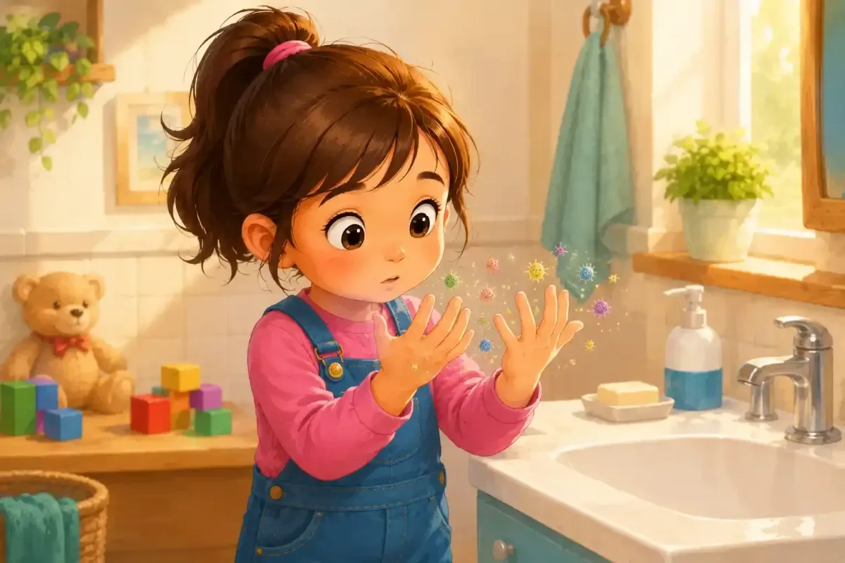 Mia Looks Closely at Her Hands After Playing