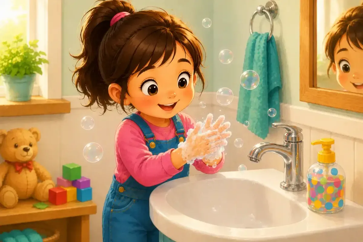 Mia Makes Bubbles With Soap