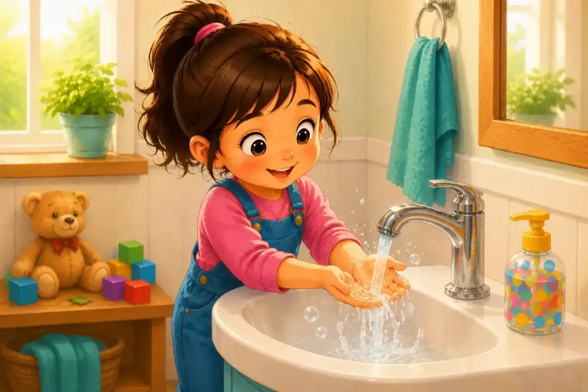 Mia Rinses the Soap From Her Hands