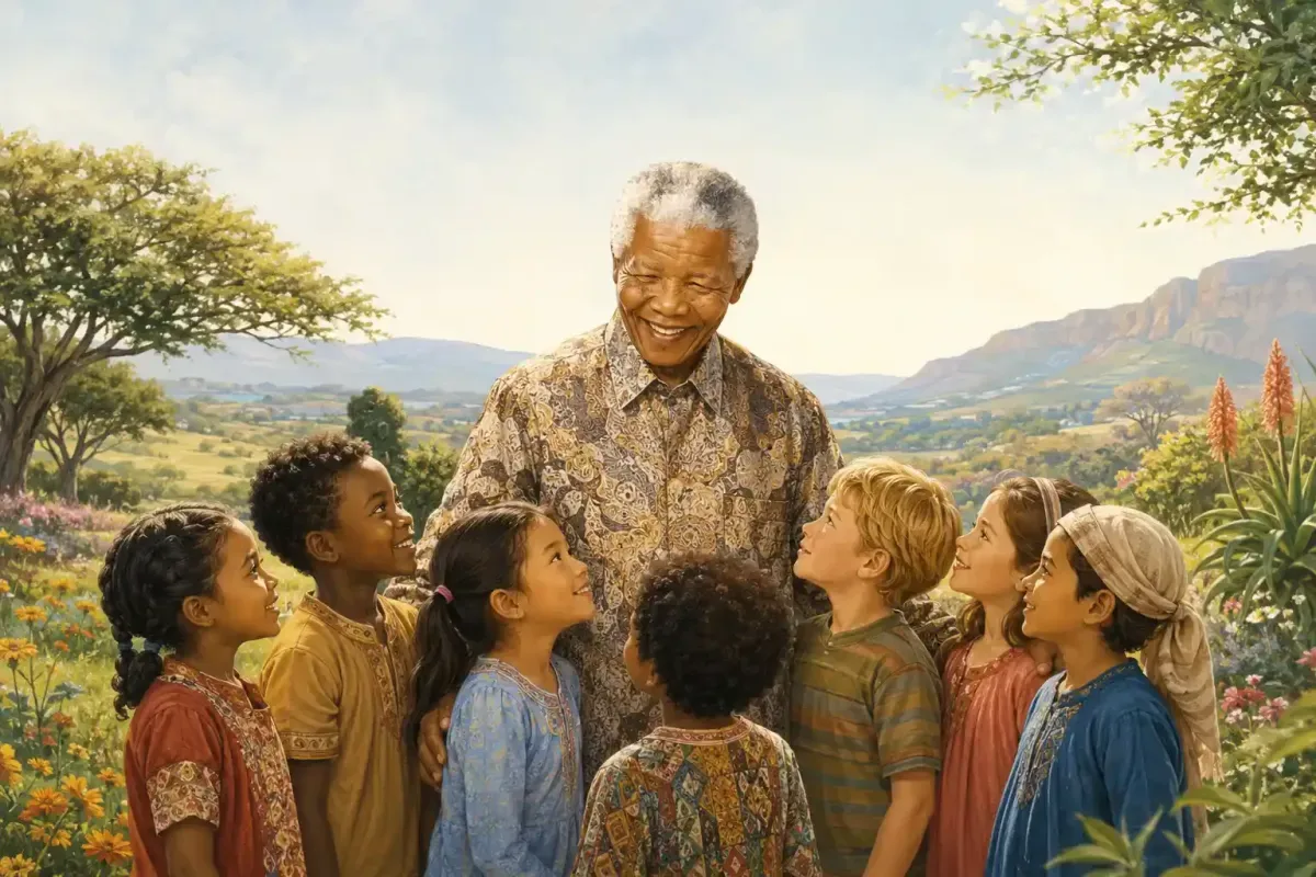 Nelson Mandela Smiling With Children From Around the World