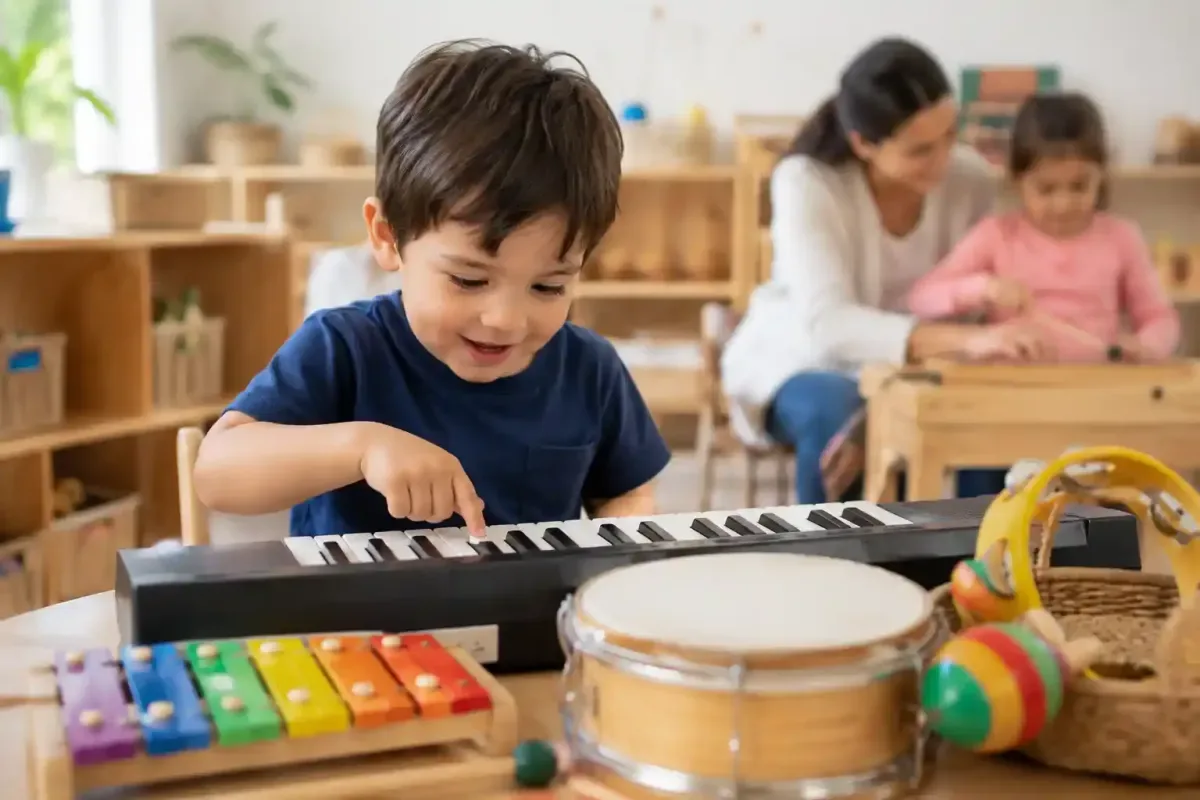 Preschool Child Discovering Music at a Keyboard