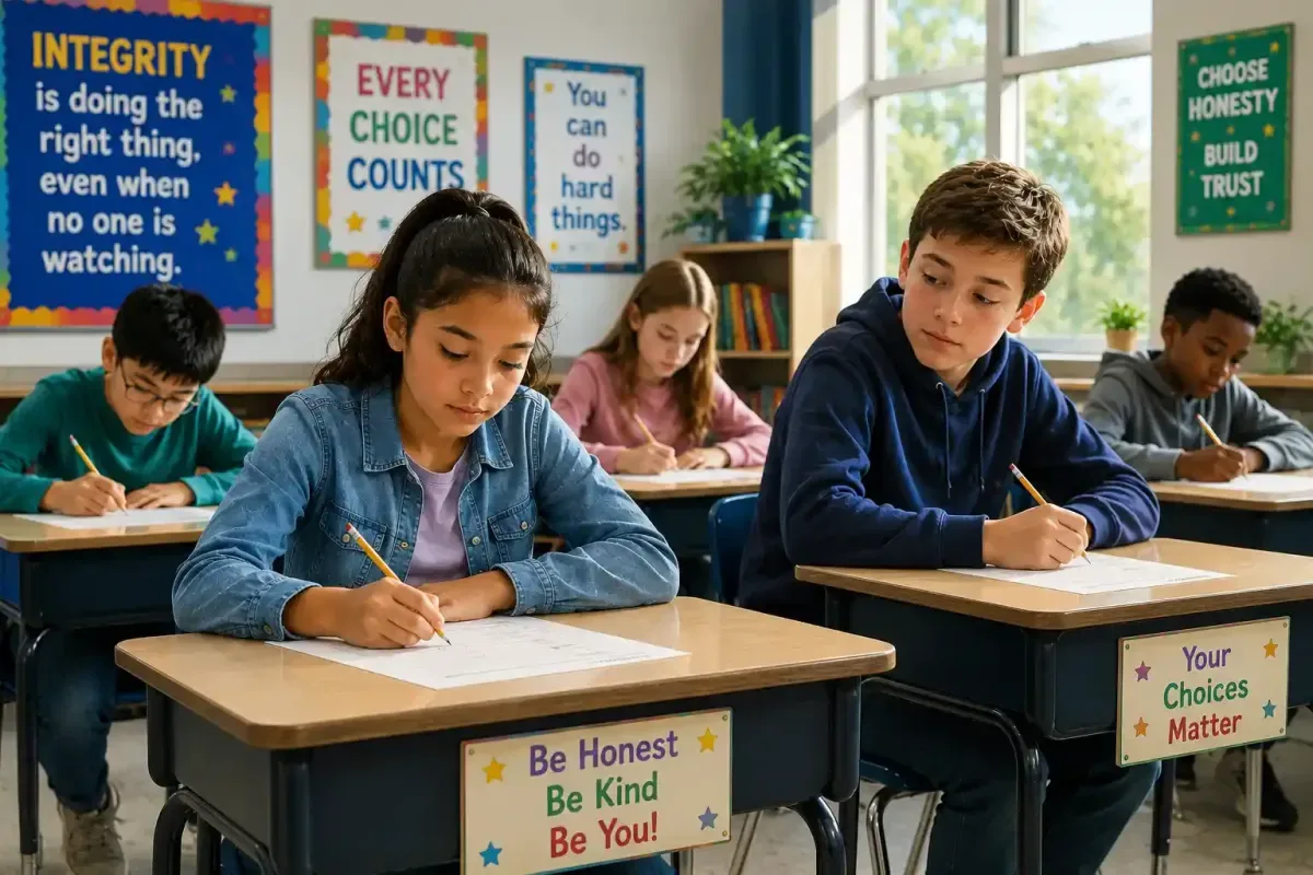 Student choosing honesty during a classroom test
