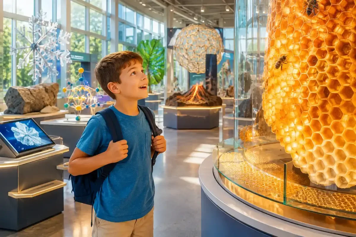 Young explorer discovering the amazing world of hexagons