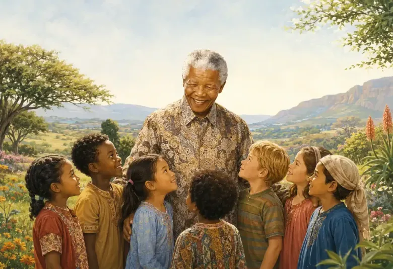 Nelson Mandela Smiling With Children From Around the World