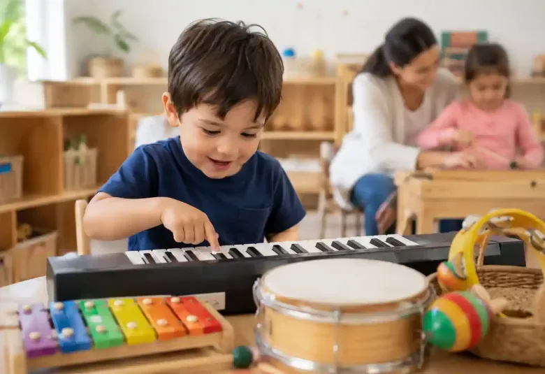 Preschool Child Discovering Music at a Keyboard