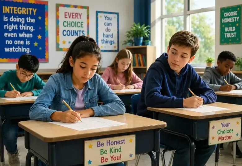 Student choosing honesty during a classroom test