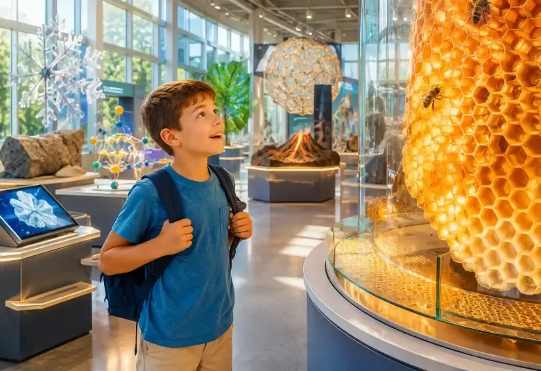 Young explorer discovering the amazing world of hexagons