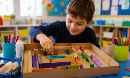Child Building a Cardboard Marble Maze