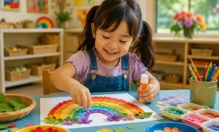 Child Making a Rainbow Nature Collage