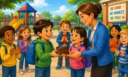 Children returning a lost wallet at school