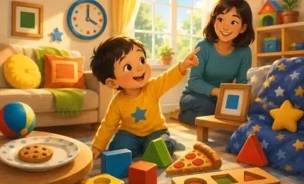 Happy preschool shape explorer discovering everyday shapes