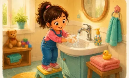 Little Girl Happily Washing Her Bubbly Hands