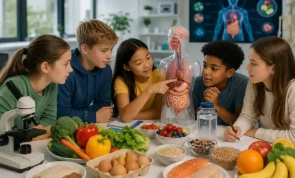 Older kids learning about healthy food science