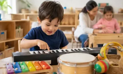 Preschool Child Discovering Music at a Keyboard