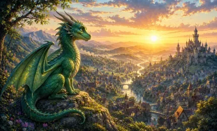 Young Dragon Looking Across a Quiet Kingdom