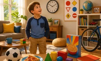 Young shape detective discovering shapes at home