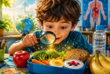 Curious child discovering the hidden power of healthy food