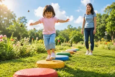 Happy preschool child taking brave little steps