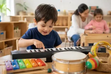 Preschool Child Discovering Music at a Keyboard