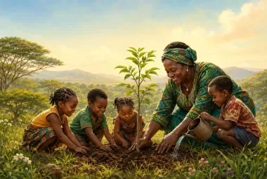 Wangari Maathai Planting a Tree With Children