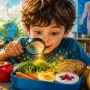 Curious child discovering the hidden power of healthy food