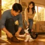 Daddy Puts on His Shoes While Chiki Waits by the Door