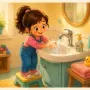 Little Girl Happily Washing Her Bubbly Hands