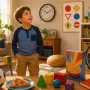 Young shape detective discovering shapes at home