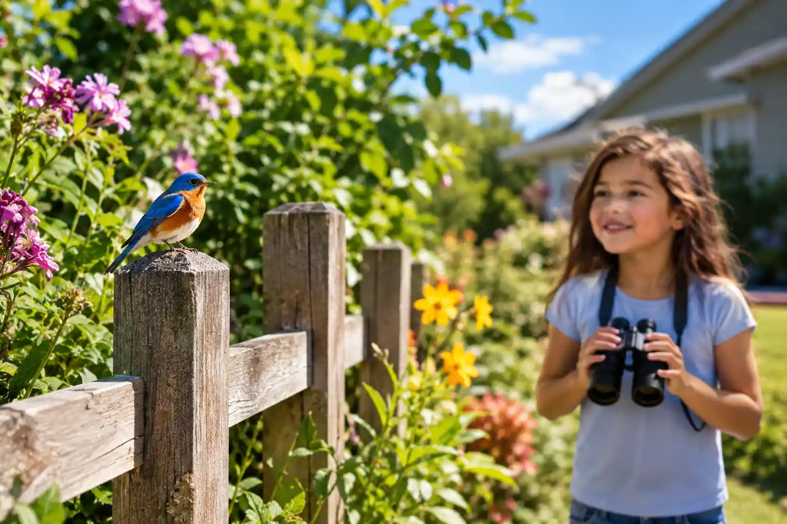 Bird perched on a garden fence
