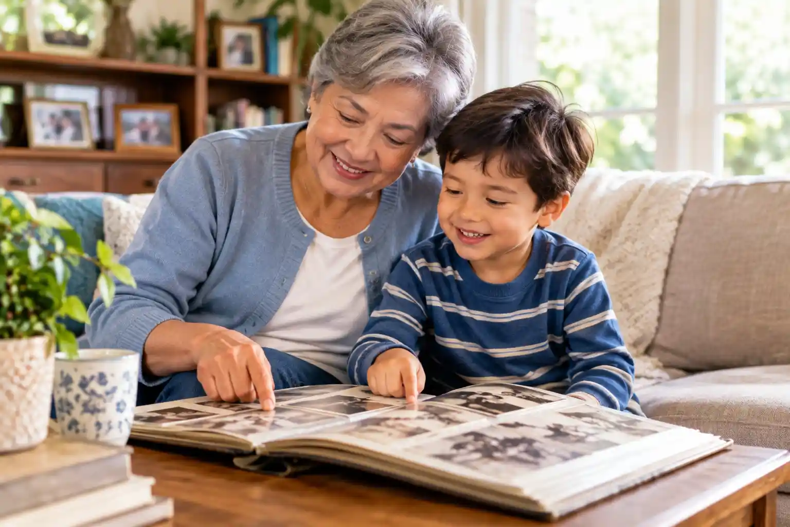 Child sharing a precious family memory