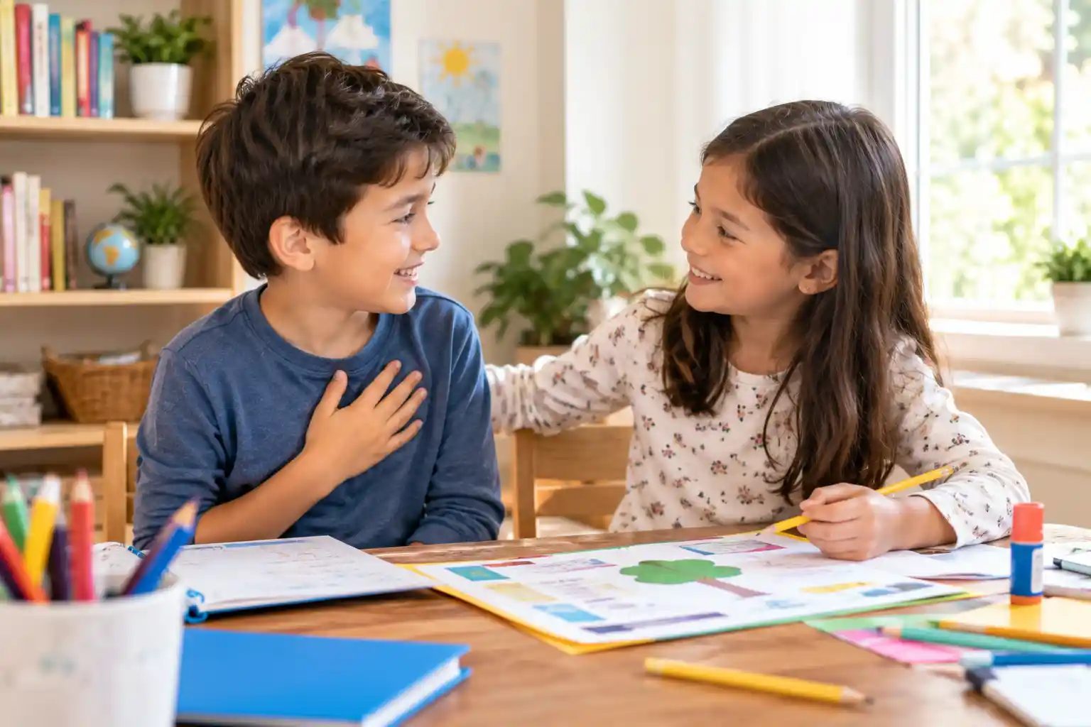 Child showing gratitude to a sibling