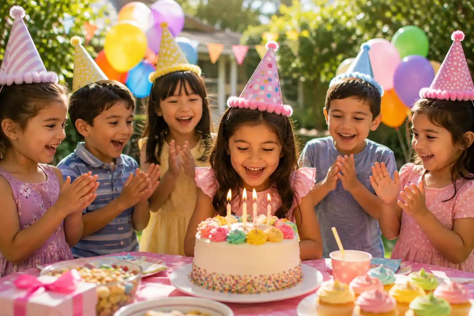 Children celebrating a birthday together