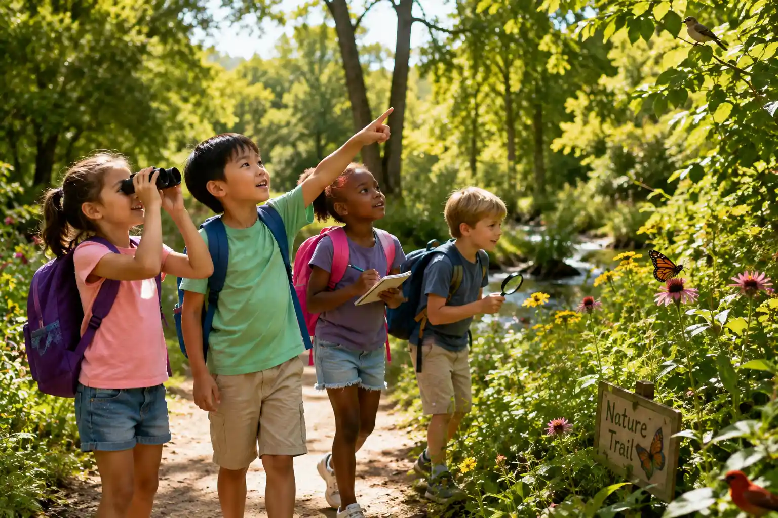 Children exploring a nature trail
