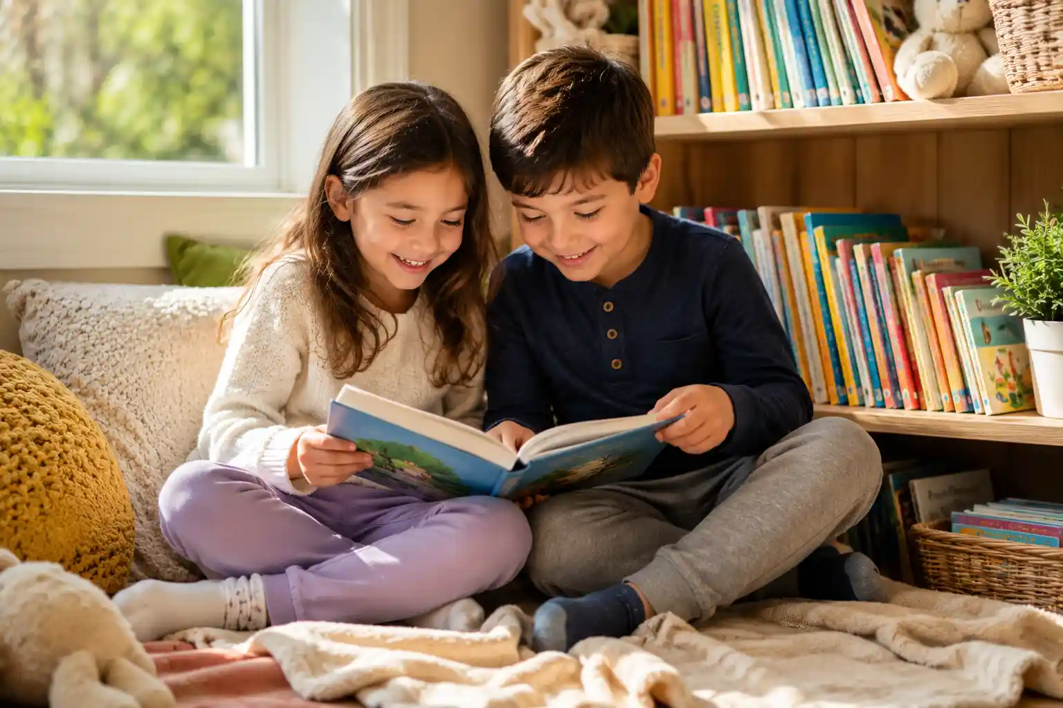 Children reading in a cozy corner