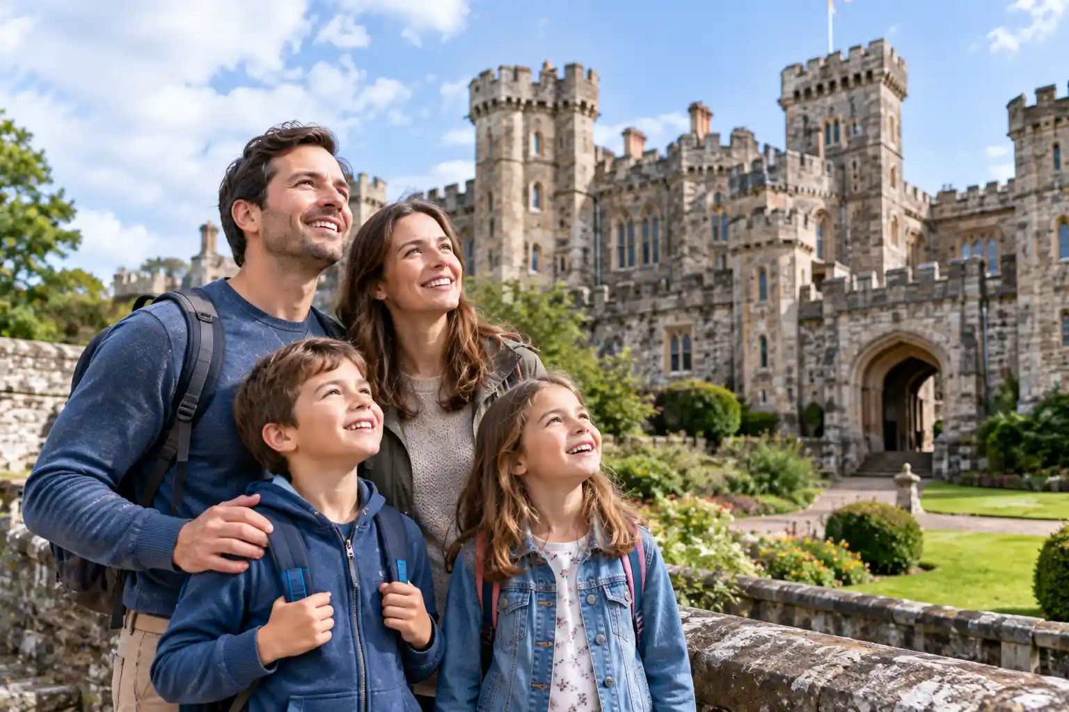 Children viewing a magnificent castle