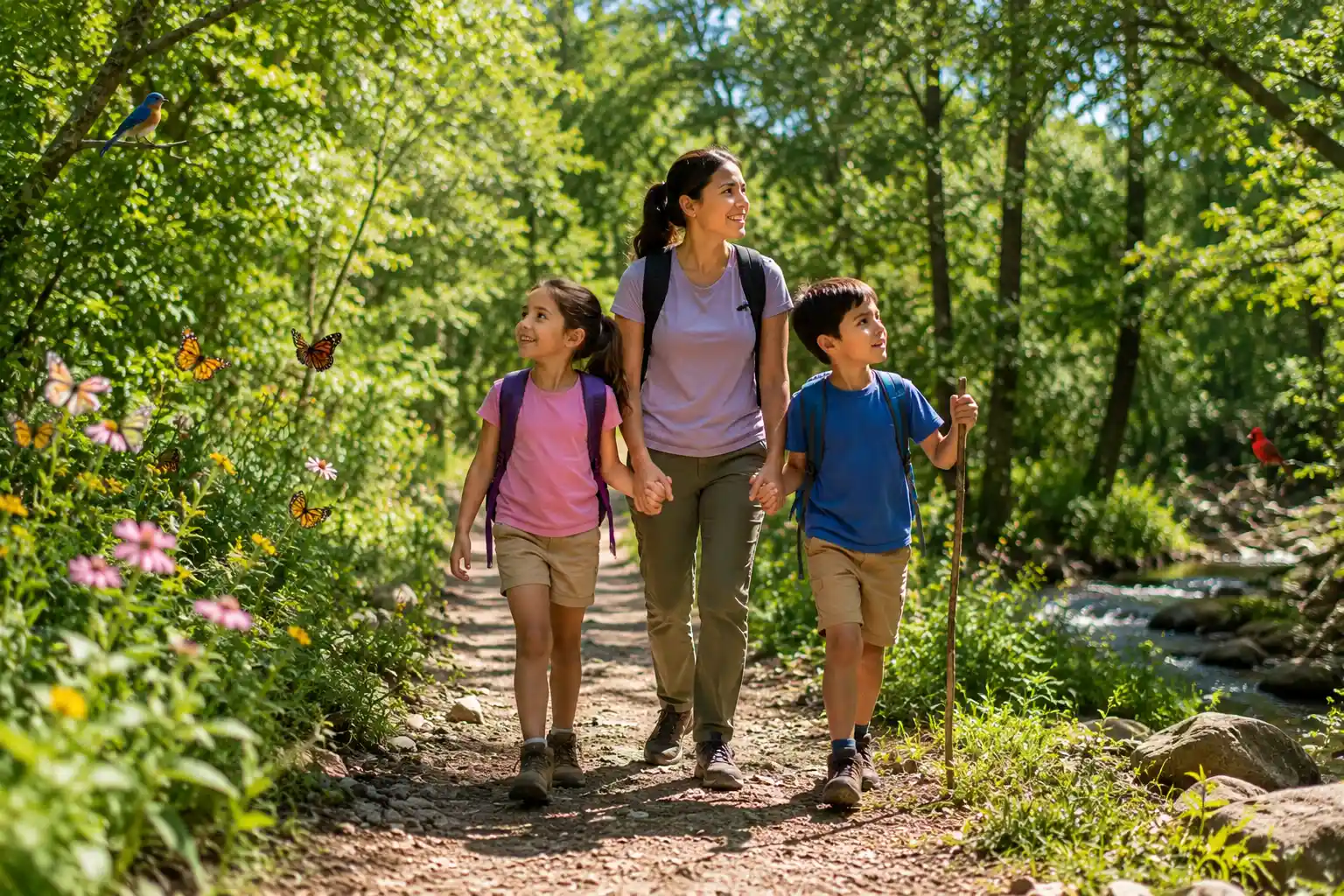 Children wandering along a nature trail