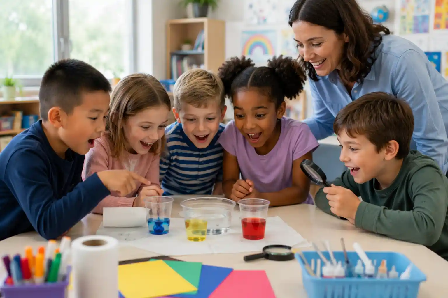 Eager students preparing for a science experiment