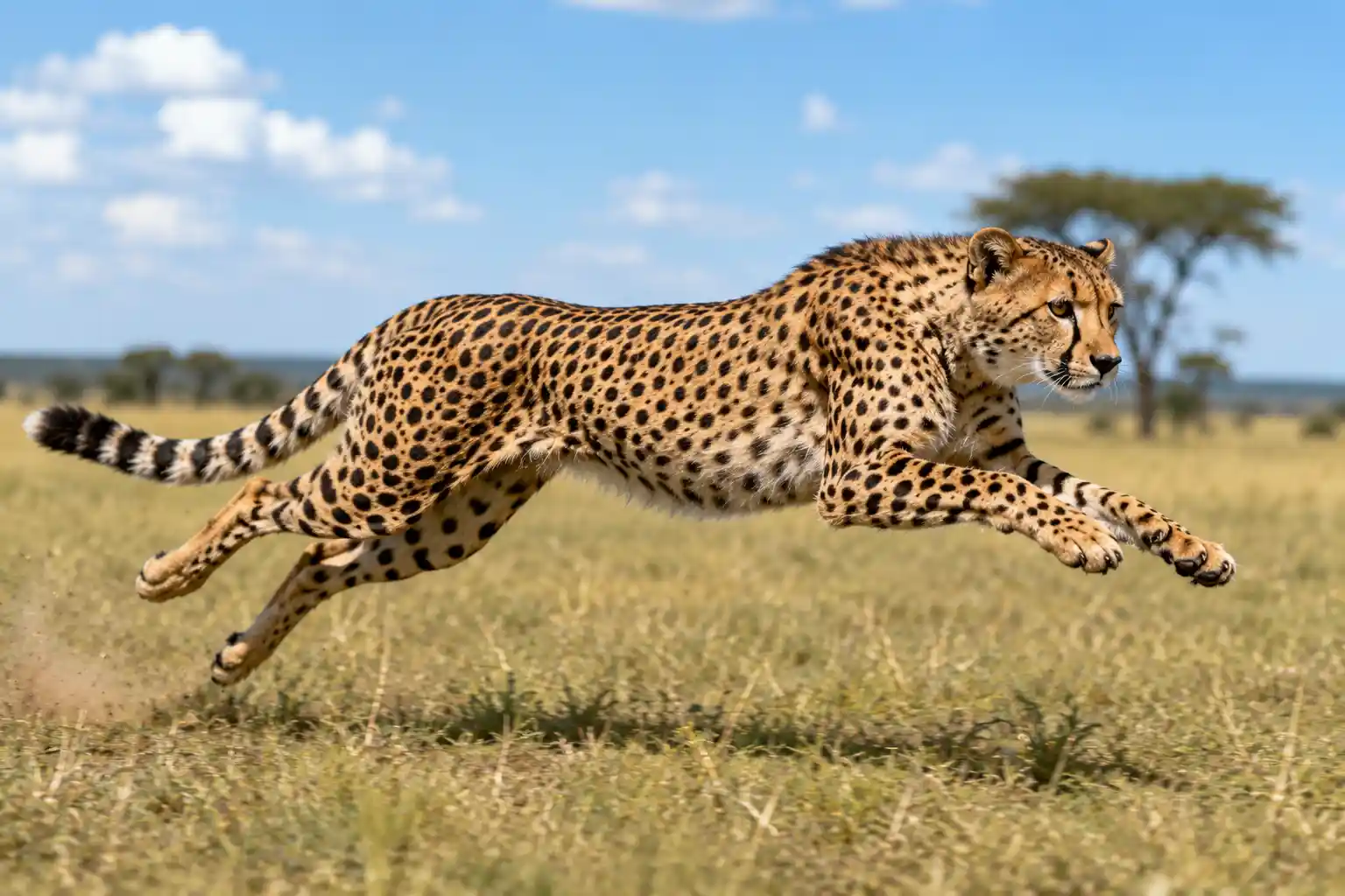 Fast cheetah running on grass