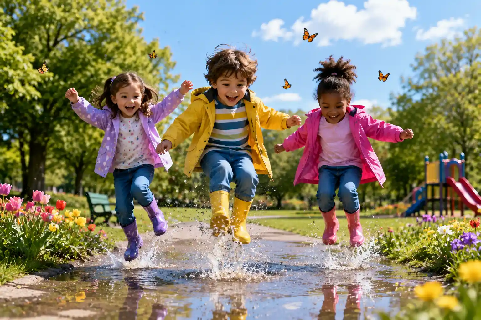 Kids jumping in a sunny park