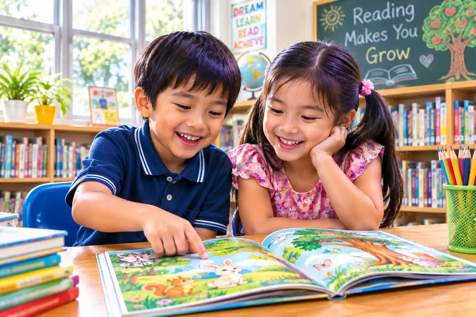 Two friends reading together